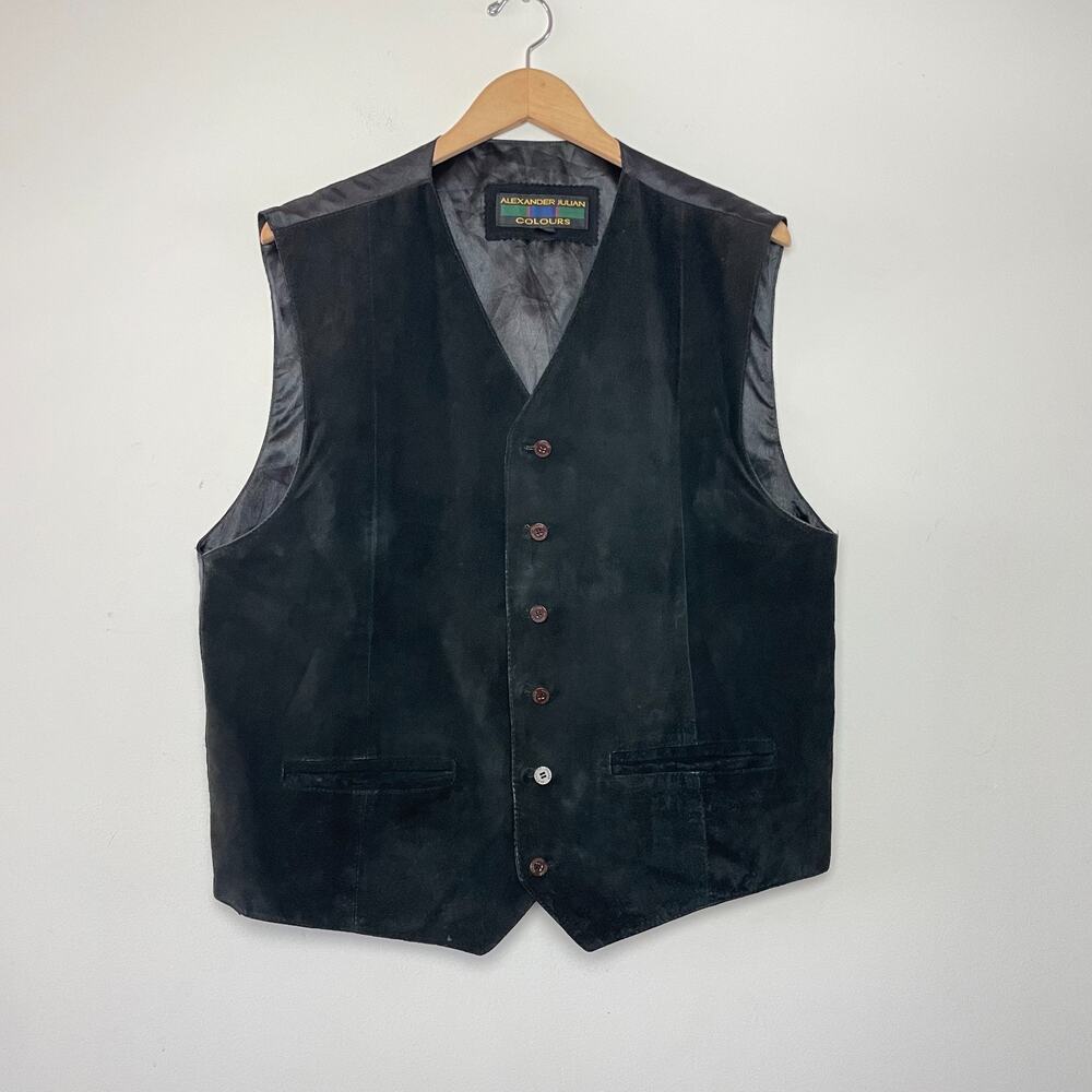 Vintage 90s Black‎ Suede Leather Vest L Whimsigoth Rocker Western Boho Hippie